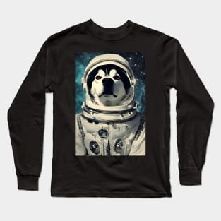 Astronaut Husky Dog in Space Vintage Surreal Long Sleeve T-Shirt